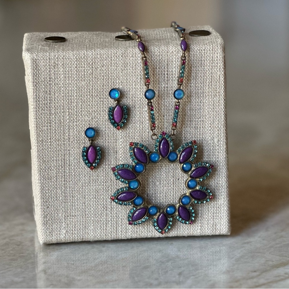 SORRELLI Necklace and Earrings SET - Vintage Sorrelli - Turquoise and Purple